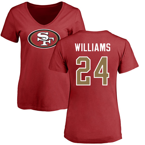San Francisco 49ers Red Women K Waun Williams Name and Number Logo #24 NFL T Shirt
